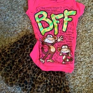 *BUNDLE* Girls BFF pink leopard skirt/shirt combo